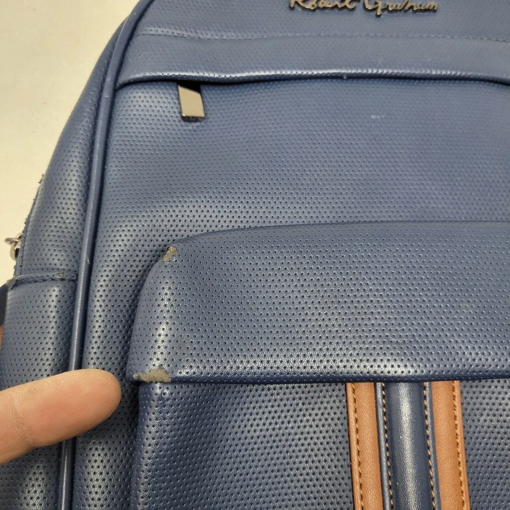 Robert Graham Blue Perforated Leather Backpack Racing Stripe Sling Bag Mens